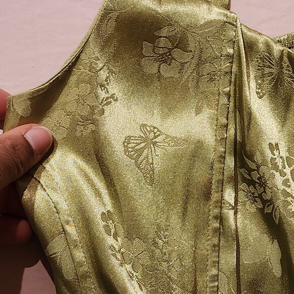 Pacsun LA Hearts Sz S Shiny Lime Green NWT Corset Strappy Top Floral Etching - Picture 2 of 7